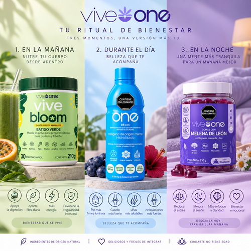 COMBO RITUAL COMPLETO Vive Bloom + One Colágeno + Vive Calm